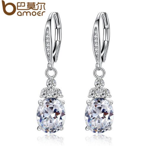 BAMOER White & Blue Crystal Anti-allergic Copper Zircon Jewelry Drop Earring YIE096